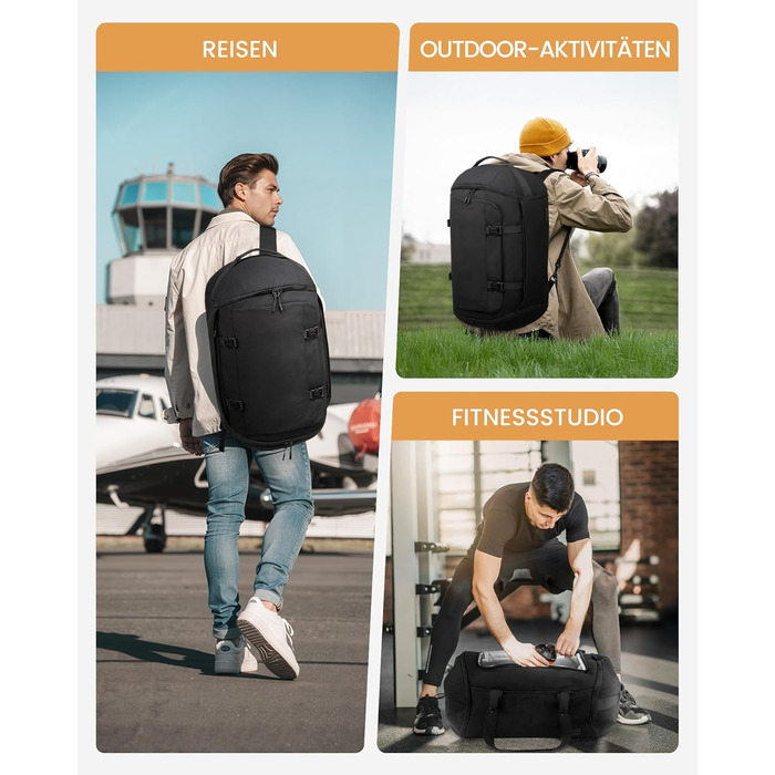 Спортивна сумка LOVEVOOK для чоловіків з відділенням для взуття, 65L, 52x45x28 см, Duffel Bag, для подорожей, Gym Bag, ручна поклажа, чорна