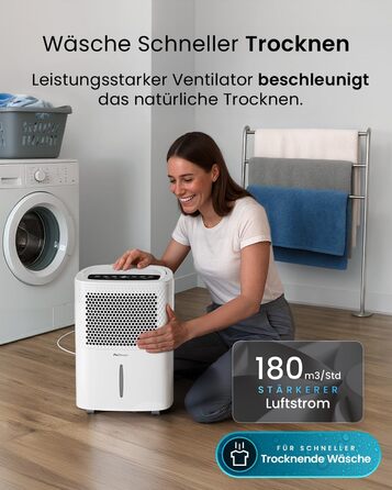 Pro Breeze® Eco Kompakt 12L/день: Електричний осушувач повітря з LED-дисплеєм, функцією сушіння білизни та Smart App (20 м²)