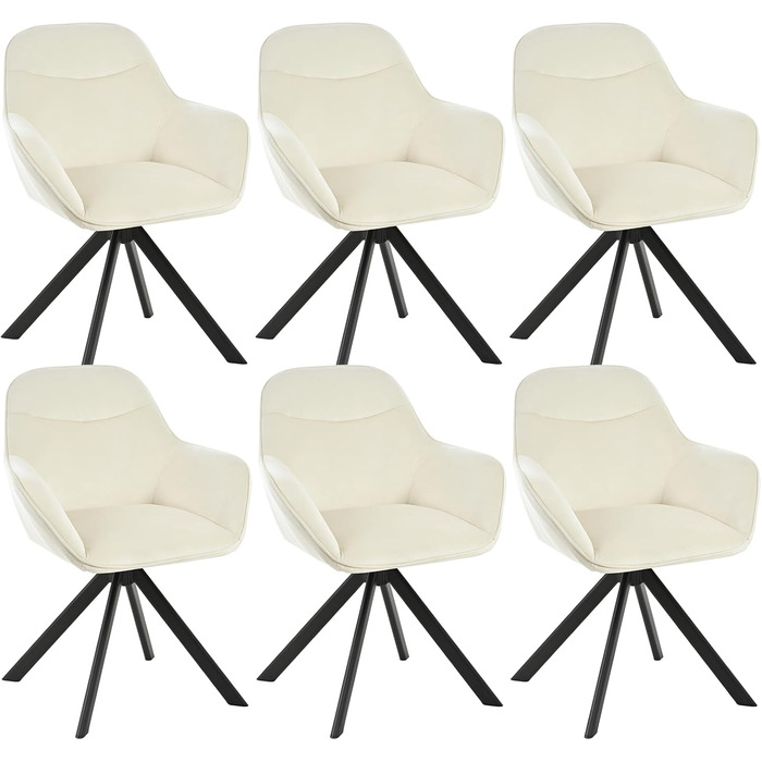 Обідній крісло з підлокітниками для кухні, їдальні, офісу (6 шт., кремово-білий)