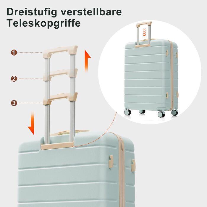 Набір валіз Merax 3 шт. з жорстким корпусом, 20/24/28 дюймів (світло-зелений та хакі), 5-ти елементний