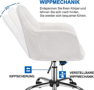 Крісло Yaheetech для дому та офісу: регульоване, обшите велюром, до 136 кг, колір слонова кістка