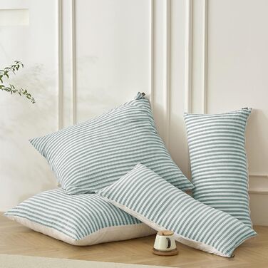 Набір постільної білизни SOULFUL 200x200, бавовна, смугастий дизайн, жаккард, бавовна преміум-якості, сертифікат Öko-Tex 100, денім блакитний (темно-зелений & білий), 2 шт. 40x80 см