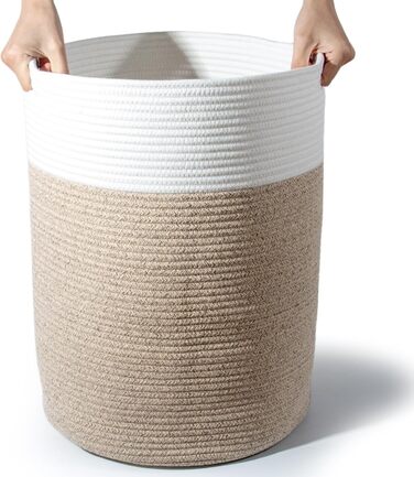 Кошик для білизни 32л з бавовни з ручками, плетені кошики для зберігання, коричневий (34х40 см)