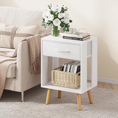 Набір з 2 приліжних тумбочок, 40x30x60.3 см. Тумбочки з шухлядою для спальні, дитячої кімнати. Білий колір.