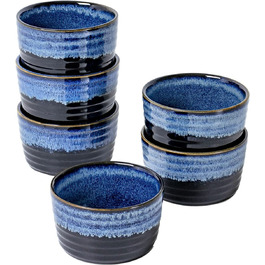 Миски для крем-брюле, сині, 6 шт. , порцеляновий набір для формочок для суфле, кекси для запіканки UNICASA, призначені для використання в духовці