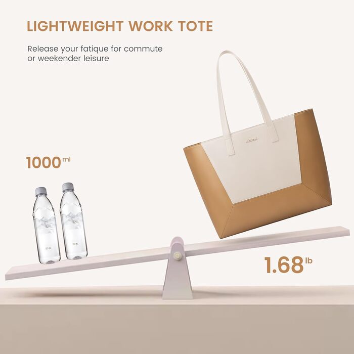 LOVEVOOK Сумка-шоппер з натуральної шкіри, велика, на плечі, для жінок, коричнева (бежево-коричнева, M)