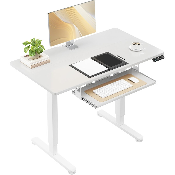 Електричний стіл OffiGo, 100x50 см, з підставкою для клавіатури, 3 положення пам'яті, для роботи та навчання, білий