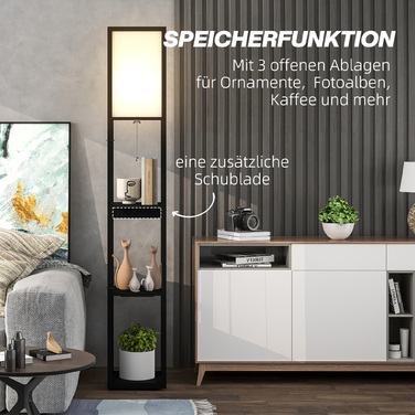 Торшер HOMCOM, торшер з 3 відділеннями, цоколь E27, торшер з тканинним абажуром, роз'єми USB-A, USB-C для вітальні, білий+чорний, без лампи