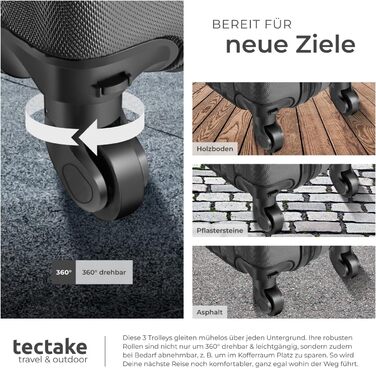 Набір валіз Tectake 3 шт. з ваговою та ідентифікатором, M-L-XL, ABS, чорний