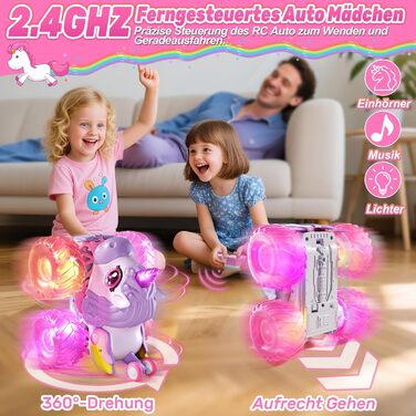 RC Monstertruck 1:20 2.4GHz, рожевий - Динозавр на радіокеруванні 20 км/год, з підйомом, обертанням 360°, LED підсвіткою та музикою для хлопчиків та дівчаток від 3 років