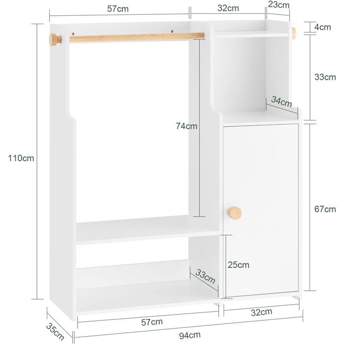 Дитяча шафа SoBuy з 2 гачками, гардероб для дитячої кімнати, білий, 94x110x35 см (KMB110-W)