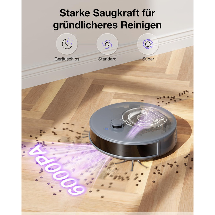 Робот-пилосос OKP L7G 3-в-1 з функцією миття, 6000Pa, LiDAR, 150 хв, WiFi, Alexa, для тварин, килимів, твердих підлог, сірий