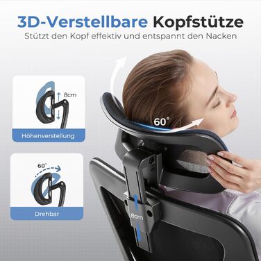 Офісне крісло COMHOMA ергономічне з 3D-підголівником та підтримкою попереку, регульовані підлокітники, функція гойдання