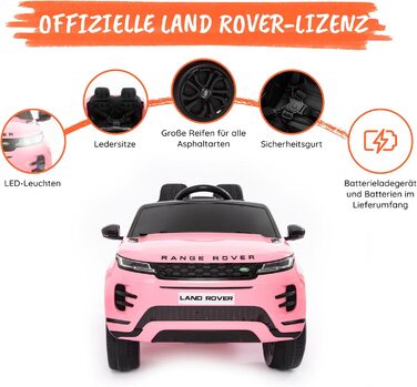 Дитячий електромобіль Range Rover Evoque, ліцензійний, 12V, MP4, шкіряне сидіння, рожевий