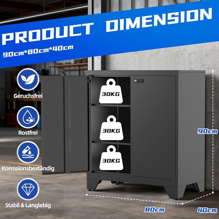 Металевий шафа-сейф для документів, 90x80x40 см, білий (чорний) - з полицями та комбінаційним замком