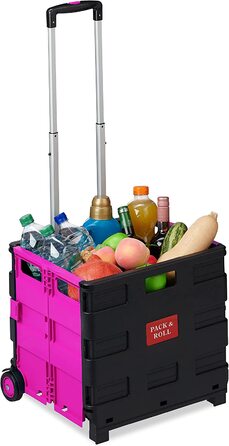 Візок для покупок Relaxdays складний, телескопічна ручка, 2 гумових ролика, до 35 кг, візок для покупок, алюміній, АБС, рожевий
