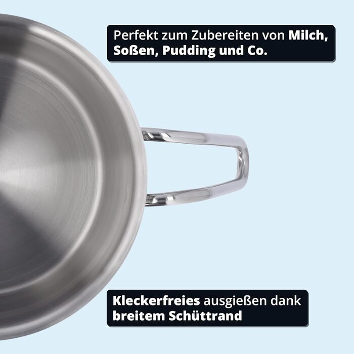 Каструля KHG 14 см з нержавіючої сталі, 1,5 л, індукційна, для всіх типів плит, з високим бортиком