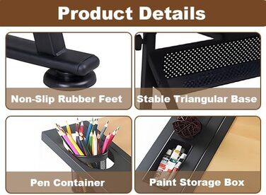 Регульований стіл для малювання, мольберт для художників, стіл для малювання з нахиленою поверхнею 0-80°, стіл для творчості з ящиками для дітей та дорослих