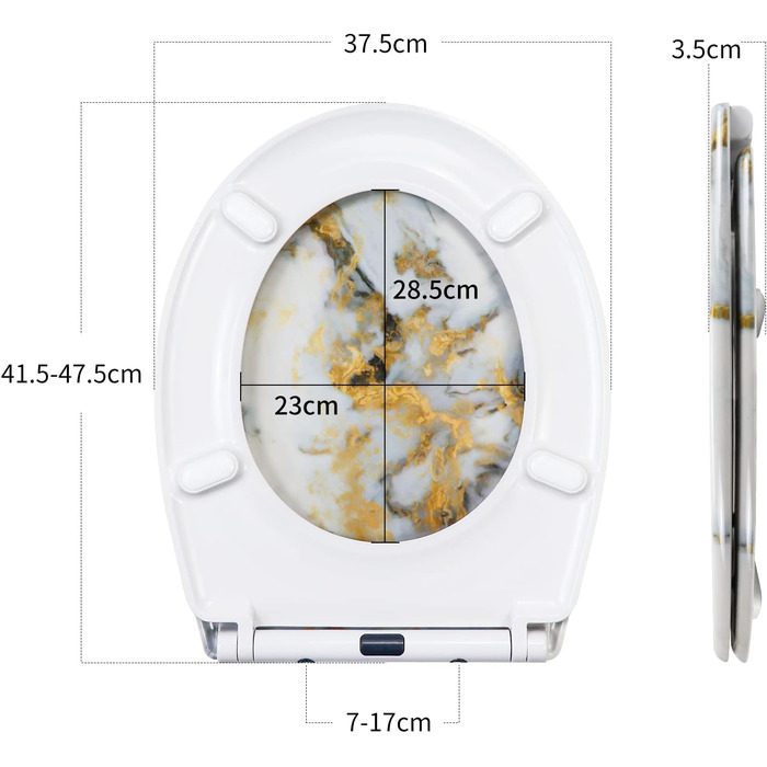 Сидіння Fanmitrk WC з м'яким закриванням, термореактив, швидкознімна застібка, верхнє кріплення, мотив золотого мармуру