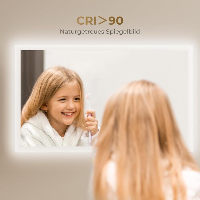 Дзеркало для ванної кімнати з підсвічуванням LED 120x60 см, велике, диммер, сенсорний вимикач, вертикальна/горизонтальна монтаж, 6500K (холодне біле світло)