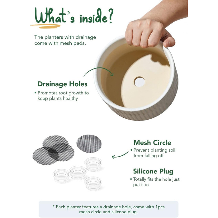 Набір горщиків для сукулентів LE TAUCI, 16,5+20 см, кераміка, для дому, з дренажними отворами, сучасний циліндричний дизайн, 2 шт. (білий)