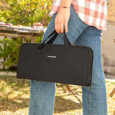 Набір гриля InnovaGoods 12 предметів: інструменти з нержавіючої сталі, термостійкі ручки, кейс, миється в посудомийній машині, чорний, сталь, нержавіюча сталь