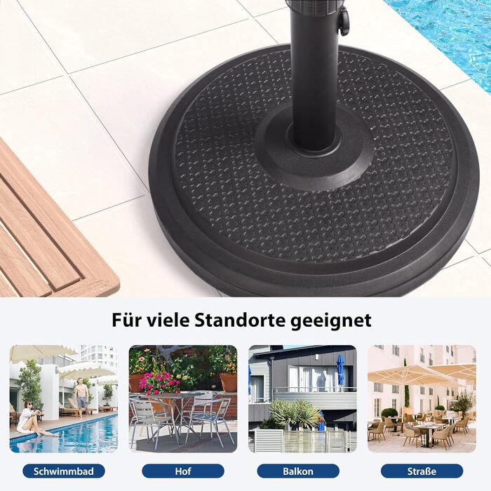 Підставка для парасольки Paramondo, кругла, з полімерного бетону, для масту до Ø 50 мм, з адаптерними втулками (чорна)