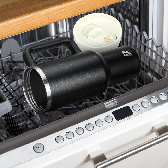 Термокружка-пляшка 1200 мл з трубочкою та антиковзним ручками, BPA Free, подвійні стінки, ізоляція для авто, офісу, відпочинку (Пастельно-рожевий, Біло-рожевий, Чорний)