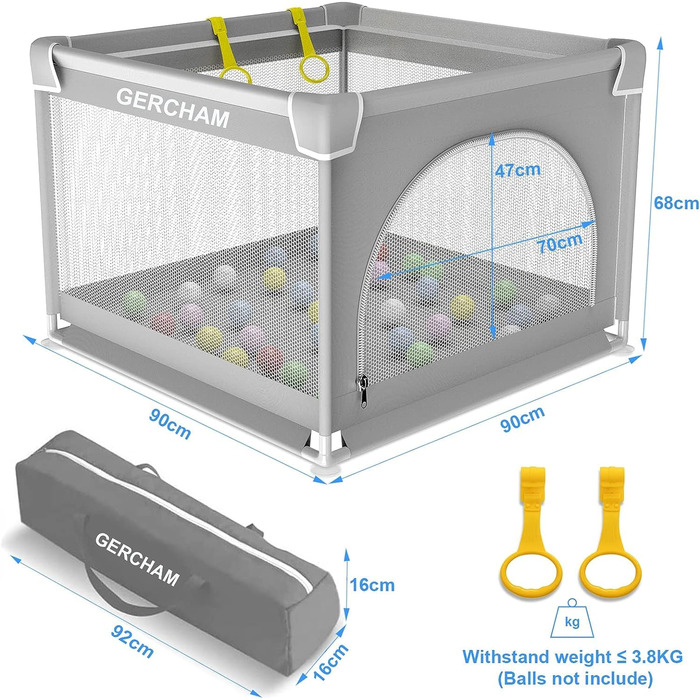 Ляльковий загін для малюків, 120x120 см з ігровим килимком, складаний, з дихаючим мережем та присосками (90x90 см з матрацом)