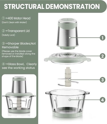 Електричний подрібнювач для кухні ESoundvol 400W з чашею 2л та 4 лезами з нержавіючої сталі - для м'яса, овочів, горіхів, дитячого харчування