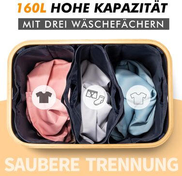 Кошик для білизни AdelDream 160L з кришкою, 3 відділення, колір Navy Blue