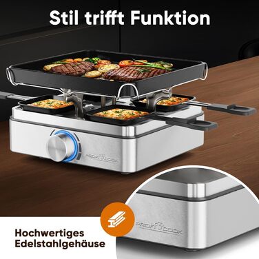 Raclette ProfiCook RG 1301 для 4 осіб | з 4 сковорідками та шпателями | Ракле | 800W