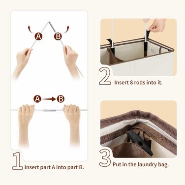 Кошик для білизни Relefree з 3 відділеннями, 180 л, великий кошик для сортування білизни, з 3 знімними мішками, з кришкою, для спальні, ванної кімнати, гуртожитку, кольору слонової кістки