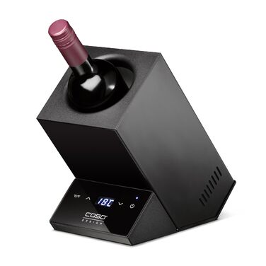 CASO WineCase One Black - Витримання вина: міні-холодильник для однієї пляшки, 5-18°C, діаметр до 9 см, сенсорне керування, чорне сталеве покриття