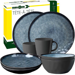 Набір посуду для кемпінгу Brunner Outdoor in Motion Melamin | 8 предметів (тарілки, миски, чашки) для 1-2 осіб | Tête a Tête Venetian | Зручний, міцний, антиковзний