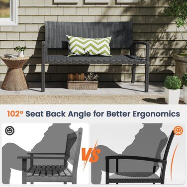 Садова лавка Udpatiо з ротангу для тераси, балкона та саду, чорна 123x63x86 см, витримує до 320 кг