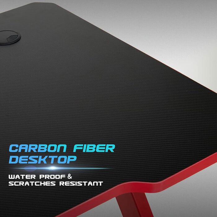 Ігровий стіл Intimate WM Heart 110 см: ергономічний стіл з карбоновою поверхнею, тримач для навушників, підставки для напоїв та аксесуарів, чорно-червоний
