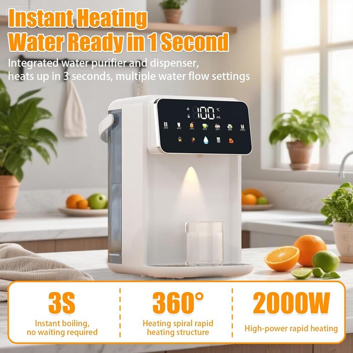 iFCOW Дозатор гарячої води, миттєвий нагрів за 3 секунди, 7 температурних режимів, 8 виходів, 3-5л бак, регулювання гучності, пам'ять - для кухні та офісу