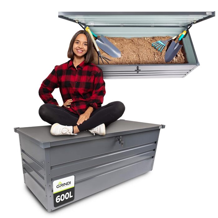 Водонепроникна садова скриня Grindi Morus 600л для подушок, інструментів, вуличний ящик для зберігання на балкон, терасу, в гараж (Сірий)