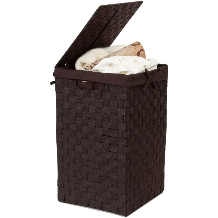 Кошик для білизни RAN6892 Stan з кришкою, ручками, плетіння з металевим каркасом, знімний вкладиш з льону, 30 x 30 x 50 см, Коричневий, Шоколадний, 30 x 30 x H.50 см