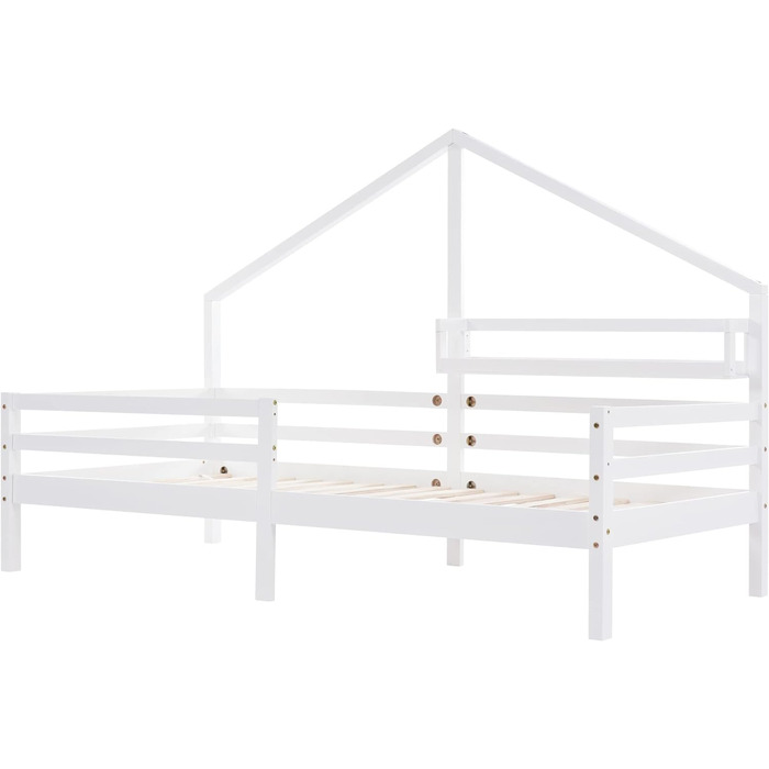 Дитяче ліжко Merax 90x200см із захистом від випадання, дитяче ліжко з полицею для зберігання, міцне дерев'яне ліжко на дереві з рейковим каркасом, ігрове ліжко для хлопчиків і дівчаток, біле 90 x 200 см Білі ящики