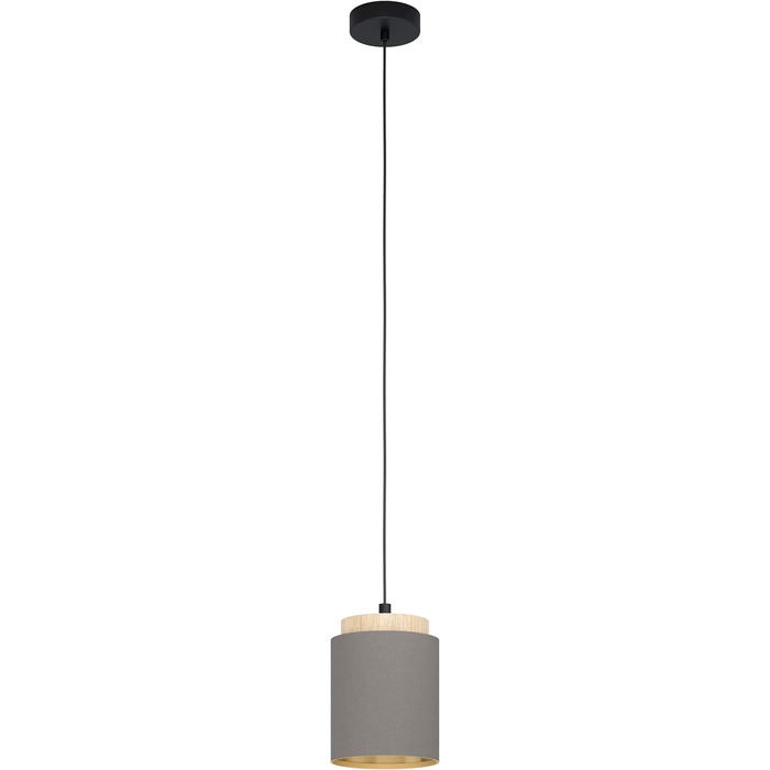 Підвісний світильник EGLO Albariza, підвісний світильник на 3 лампи Vintage, підвісний світильник зі сталі, дерева та текстилю в чорному, натуральному, капучино, золотому, обідній настільній лампі, світильник для вітальні, що висить з цоколем E27 (підвісн