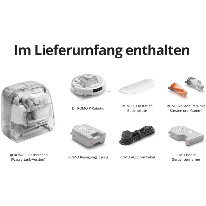 Робот-пилосос DJI ROMO S з функцією миття підлоги, 25000 Па потужність всмоктування, розпізнавання перешкод рівня дрона, два роботизовані руки, 200 днів без обслуговування, автоматичне очищення та сушіння моп-насадки (DJI ROMO P (версія з баком для води))