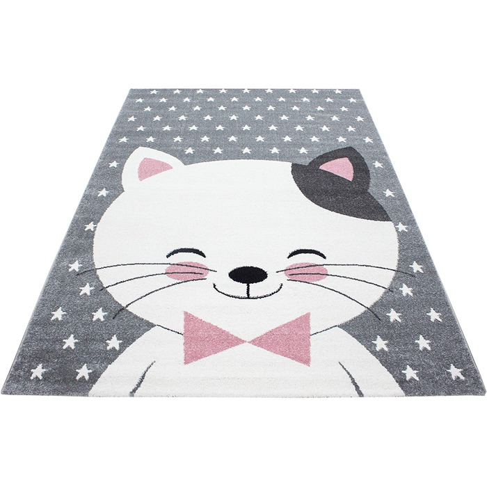 Дитячий килимок Cat Design Pink - килимок з коротким ворсом Дитяча кімната для дівчаток і хлопчиків Easy Care Soft - Ігровий килимок, який можна прати Дитячий килимок Ігровий килимок Дитяча кімната (200 х 290 см, рожевий)