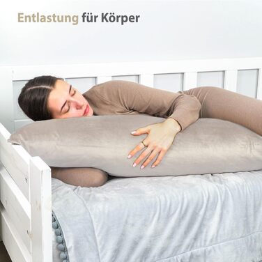 Подушка для вагітних та годування Totsy Baby 40x145 см, подушка для сну на боці з чохлом, сертифікат Oeko-Tex, бежева