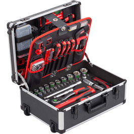 Набір інструментів Meister 156 предметів у візку на колесах з телескопічною ручкою - професійний кейс для інструментів, чорно-срібний, 8971440