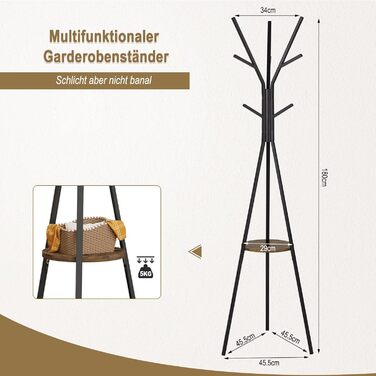 Вільна стійка для одягу WOLTU у вигляді дерева з полицею, 9 гачків, для одягу, шапок, сумок, біла, металева (чорна)