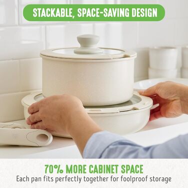 Набір кухонного посуду GreenLife 10 предметів з антипригарним покриттям, знімними ручками та стійким до утворення накипу, нетоксичний, без PFAS, для індукційних плит, економний, з сервірувальними тарілками