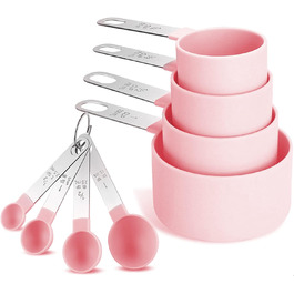 Набір мірних чашок і ложок, 8 предметів, нержавіюча сталь, рожевий
