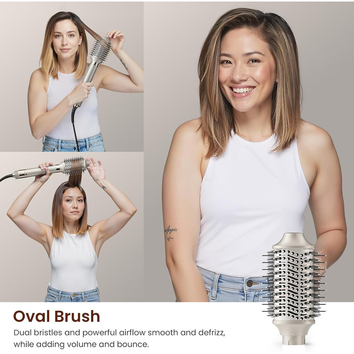 Мультистайлер для волосся 5 в 1 MESCOMB: високошвидкісний фен, круглий брашинг та автоматичний курлер для об'єму, локонів і випрямлення, колір шампань-золото